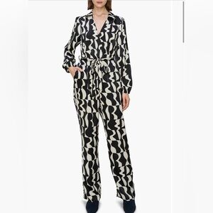 MELLODAY Black & White Abstract Wrap Jumpsuit